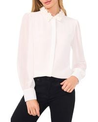 Cece - Pearly Flower Appliqué Georgette Button-Up Shirt - Lyst