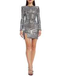 Dress the Population - Nathalia Sequin Directional Stripe Long Sleeve Cocktail Minidress - Lyst