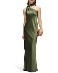 After Six - Scarf Detail One-Shoulder Satin Charmeuse Column Gown - Lyst