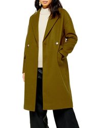 TOPSHOP Olive Double Breasted Coat - Green