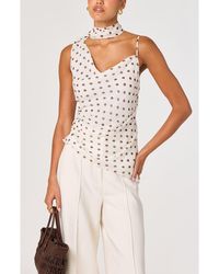 Astr - Adrie Polka Dot Asymmetric Scarf Neck Top - Lyst