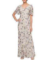 Alex Evenings - Sequin Embroidered Flutter Sleeve Sheath Gown - Lyst