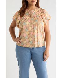 Wit & Wisdom - Floral Flutter Sleeve Quarter Zip Top - Lyst