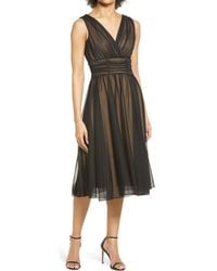 Connected Apparel - Chiffon Overlay Fit & Flare Dress - Lyst