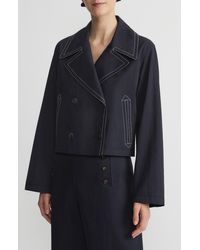 Lafayette 148 New York - Contrast Stitch Cotton Blend Twill Double Breasted Jacket - Lyst