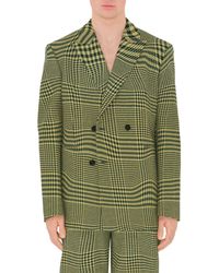 Burberry - Double Breasted Warped Plaid Wool Blend Blazer - Lyst