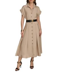 Donna Karan - Linen Blend Belted Midi Shirtdress - Lyst