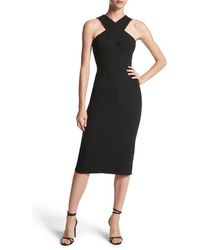 Michael Kors - Crisscross Neck Wool Blend Crepe Sheath Dress - Lyst