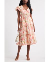 Chelsea28 - Flutter Sleeve Tiered Cotton Midi Sundress - Lyst
