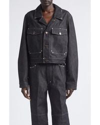 Lemaire - Crop Studded Cotton Denim Jacket - Lyst