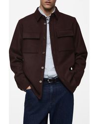 Mango - Wool Blend Flannel Overshirt With Pockets - Lyst