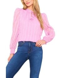 Cece - Mixed Print Split Neck Top - Lyst