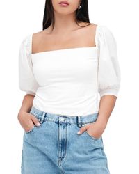 MARCELLA - Alana Mixed Media Puff Sleeve Top - Lyst