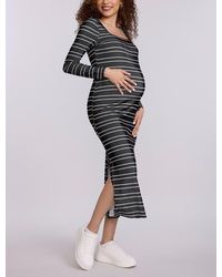 Motherhood Maternity - Square Neck Rib Knit Long Sleeve Bodycon Maxi Dress - Lyst