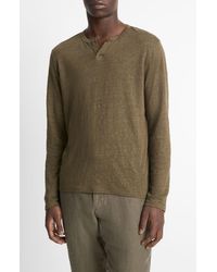 Vince - Notch Neck Long Sleeve Slub Linen T-Shirt - Lyst