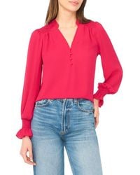 Cece - Half Placket Smocked Accent Top - Lyst