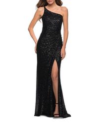 La Femme - Sequin Gown With One Shoulder Top And Open Back - Lyst