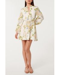 EVER NEW - Annalise Tie Waist Long Sleeve Linen Blend Minidress - Lyst