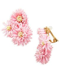 Oscar de la Renta - Beaded Pompom Flower Clip-On Earrings - Lyst