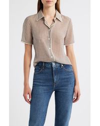 FRAME - The Houndstooth Silk Short Sleeve Button-Up Shirt - Lyst