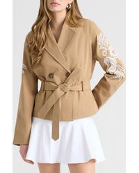 NVLT - Embroidered Belted Crop Trench Coat - Lyst