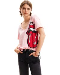 Desigual - Rolling Stones Rhinestone Embellished Cotton Graphic T-shirt - Lyst