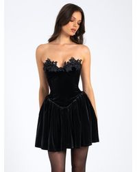 Miss Circle - Nora Velvet Drop Waist Corset Puffy Mini Dress With Lace Trim - Lyst