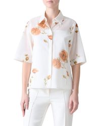 Akris - Poppy Print Short Sleeve Button-Up Shirt - Lyst