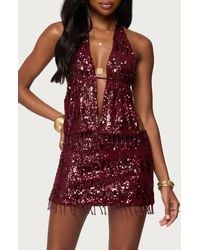 Edikted - Dalis Fringe Sequin Halter Top - Lyst