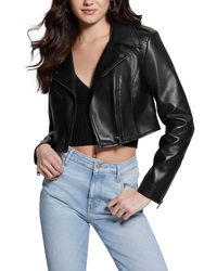 Guess - Rochelle Faux Leather Crop Moto Jacket - Lyst