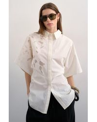 TOPSHOP - Oversized Floral Cutwork Button-Up Top - Lyst