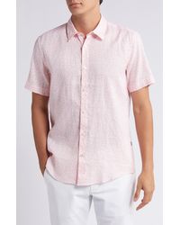 BOSS - Liam Leaf Print Short Sleeve Stretch Linen Button-up Shirt - Lyst