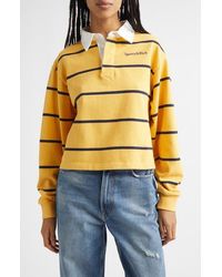 Sporty & Rich - Serif Logo Embroidered Cotton Long Sleeve Rugby Polo - Lyst