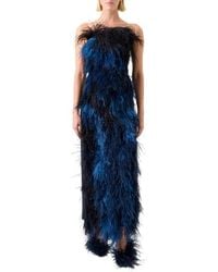 Akris - Corsage Strapless Feather Front Silk Gown - Lyst