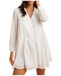 Knit & Lounge - Long Sleeve Button-Front Babydoll Dress With Crochet Trim - Lyst