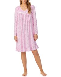 Eileen West - Floral Lace Trim Long Sleeve Cotton Nightgown - Lyst