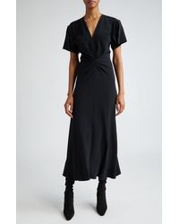 Victoria Beckham - Ruched Waist Midi Dress - Lyst