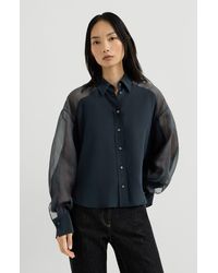 Brunello Cucinelli - Silk Crêpe De Chine Paneled Shirt With Monili - Lyst