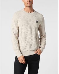 Philipp Plein - Jacquard Silk Wool Pullover Round Neck Ls Monogram - Lyst