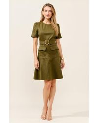 Modenaire - Short Sleeve Mini Dress With Belted Waist And Utility Pockets - Lyst