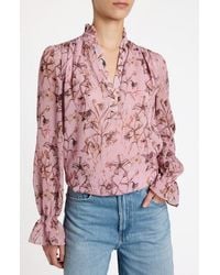 Santorelli - Chelsea Long Sleeve Ruffle Neck Blouse - Lyst