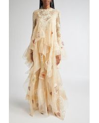 Zimmermann - Hypnotic Cascading Semisheer Long Sleeve Lace Silk Gown - Lyst