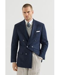 Brunello Cucinelli - Comfort Wool And Cashmere Prince Of Wales Flannel One-And-A-Half Breasted Tailor Blazer With Metal Buttons - Lyst