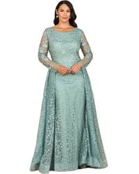 LARA New York - Long Sleeve Gown With Overskirt & Illusion Neckline - Lyst