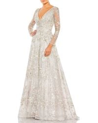Mac Duggal - Floral Embroidered Long Sleeve Mesh Gown - Lyst