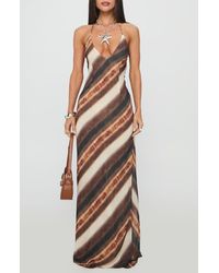 slim fit dress slacks Esmira Halter Maxi Dress Brown Stripe main image 0