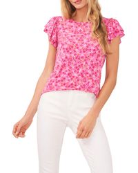 Cece - Floral Double Ruffle Sleeve Top - Lyst