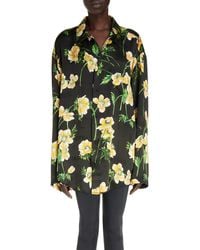 Balenciaga - Oversize Floral Logo Jacquard Silk Button-up Shirt - Lyst
