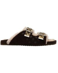 Burberry - Check Shearling Urchin Sandals - Lyst