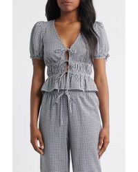 Wayf - X Styled By Coco! Nina Gingham Seersucker Tie Front Top - Lyst
